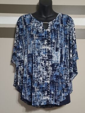 NWOT Classic Editions Blue Abstract Poncho-Style Overlay Blouse Sz XL